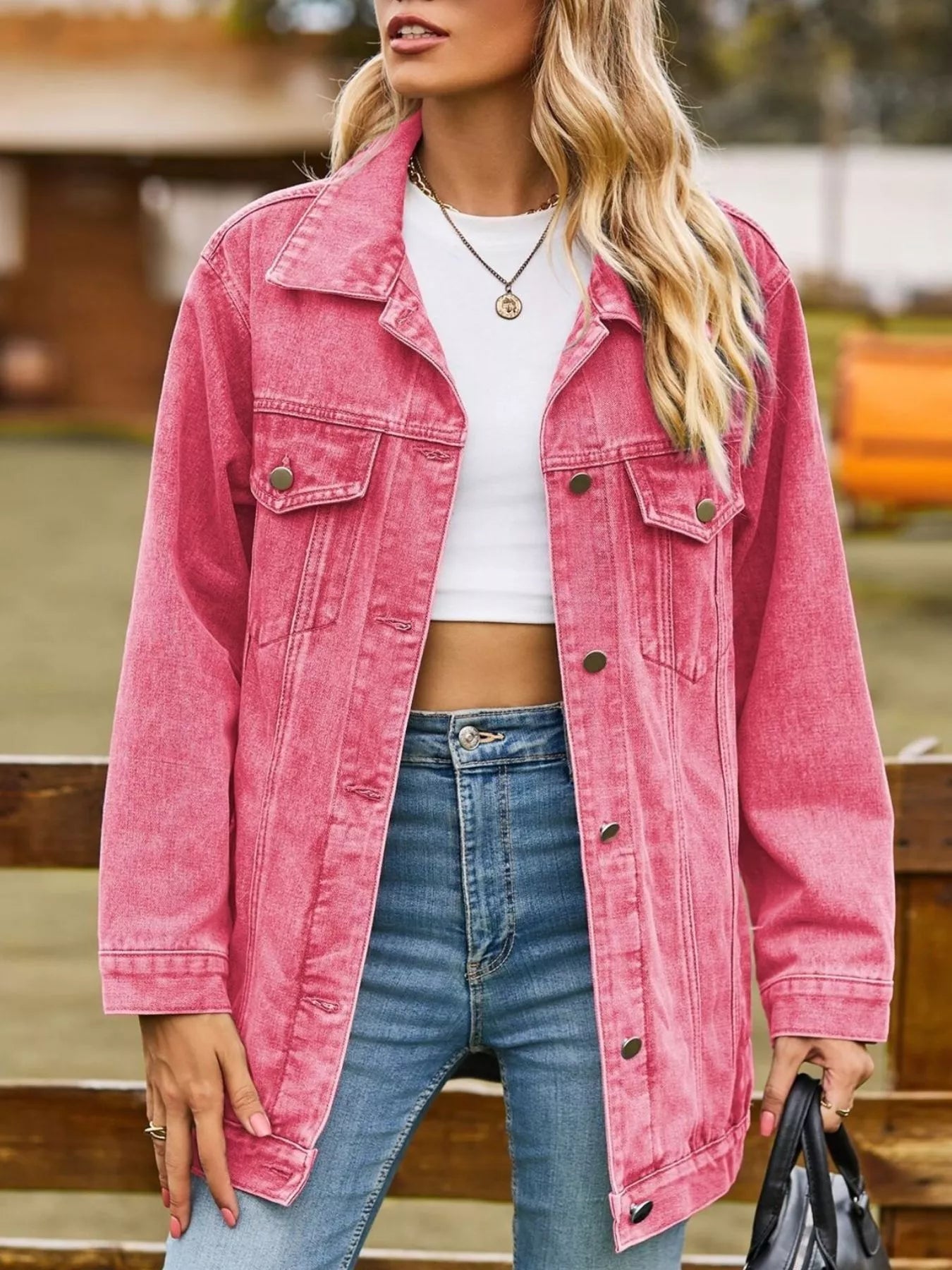 Button Down Washed Denim Jacket - cas7m