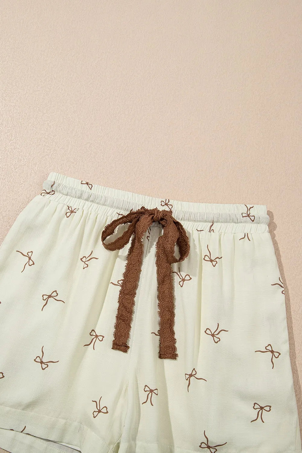 Bow Print Lace Drawstring Casual Shorts - cas7m