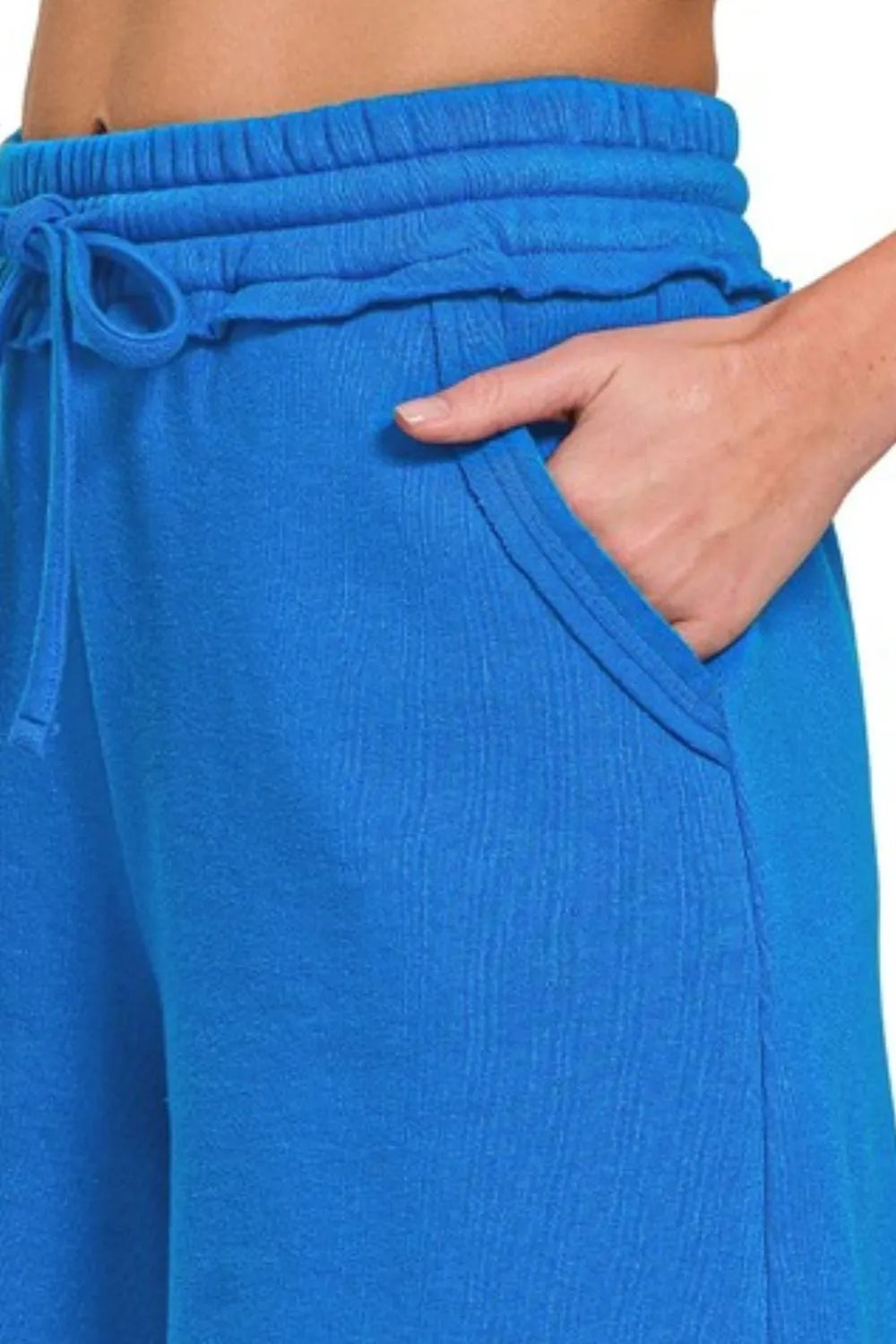 Zenana Fleece Raw Hem Shorts With Draw String - cas7m