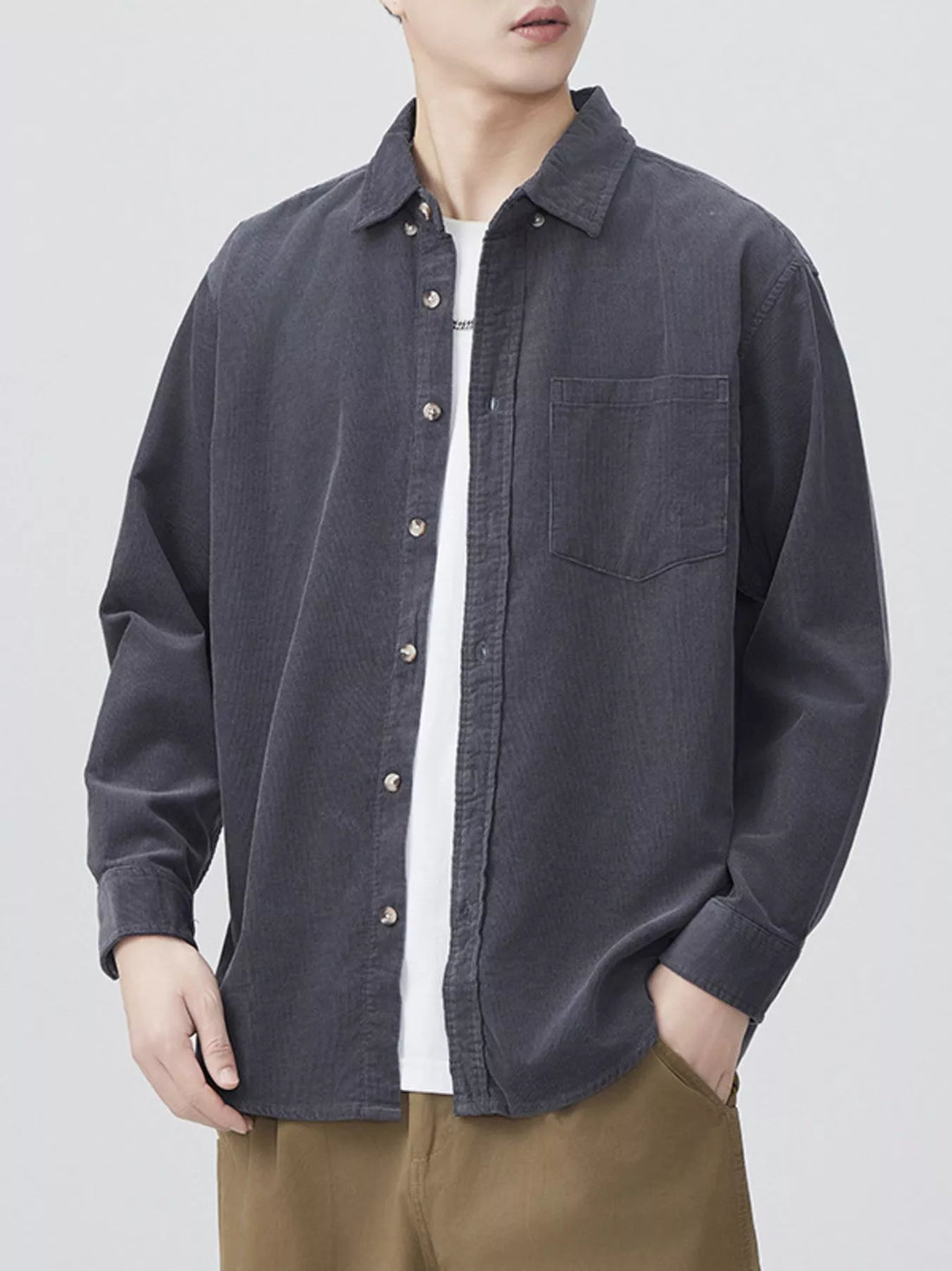 Men's Plus Size Button Up Long Sleeve Shirt - cas7m