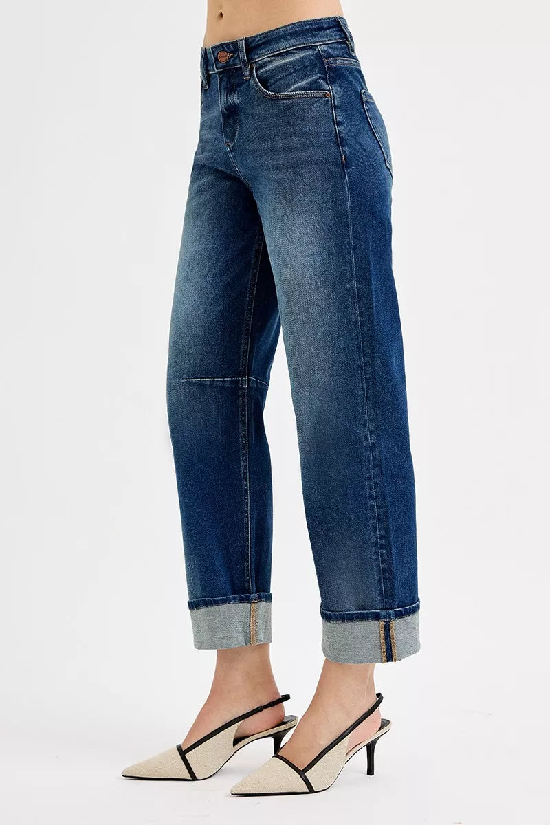 RISEN Slouchy Crop Barrel Cuffed Jeans - cas7m