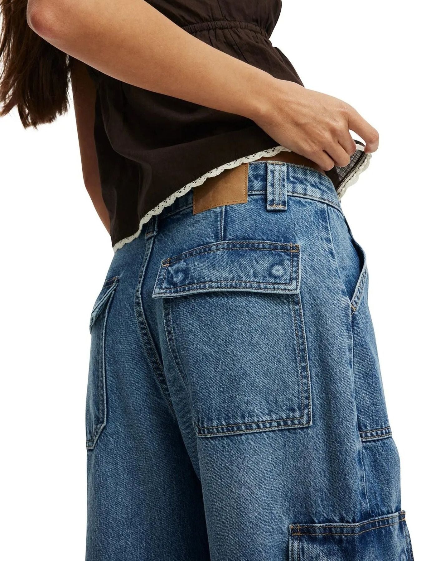Wide Leg Cargo Jeans - cas7m