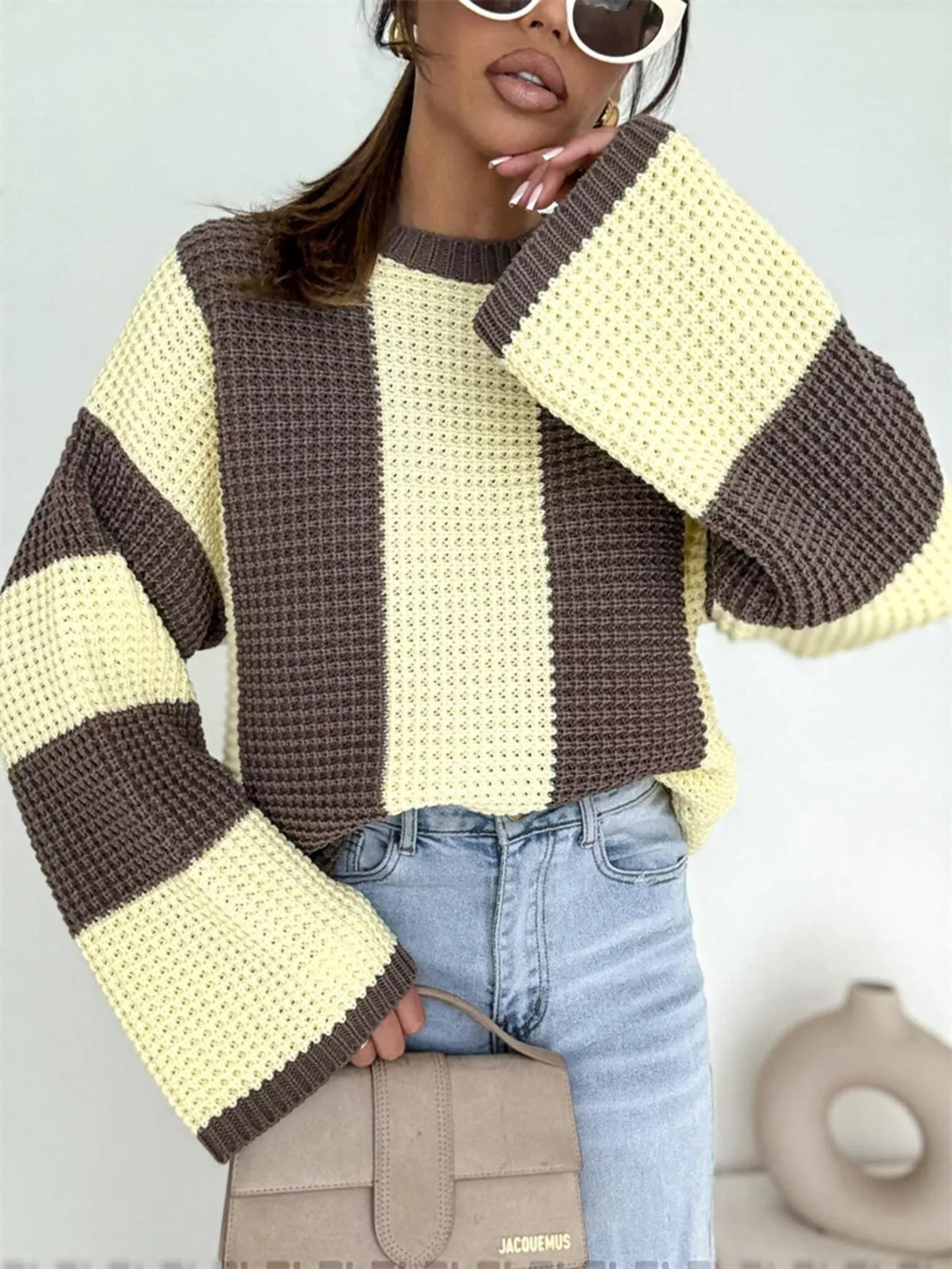 Color Block Long Sleeve Sweater - cas7m