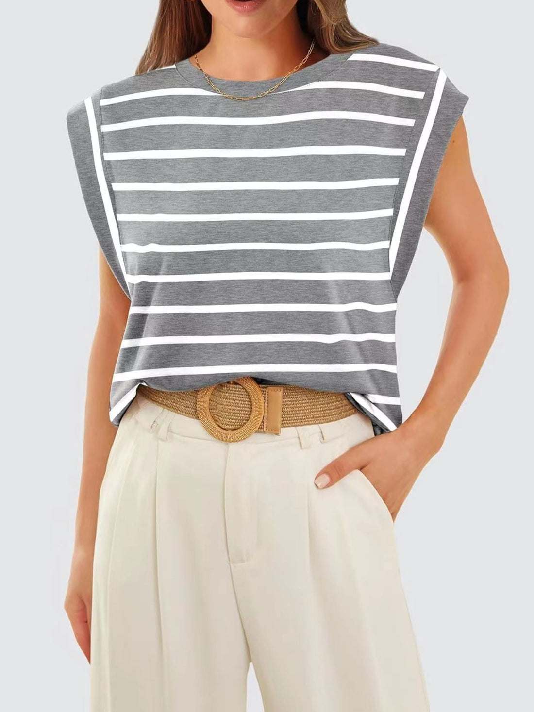 Striped Round Neck Tank - cas7m