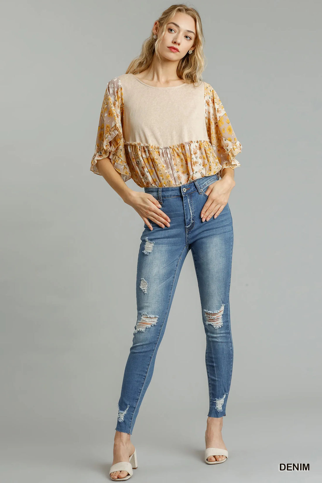 Umgee Distressed Skinny Jeans with Edge Detail - cas7m