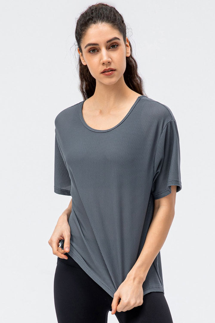 Round Neck Short Sleeve Active Tee - cas7m
