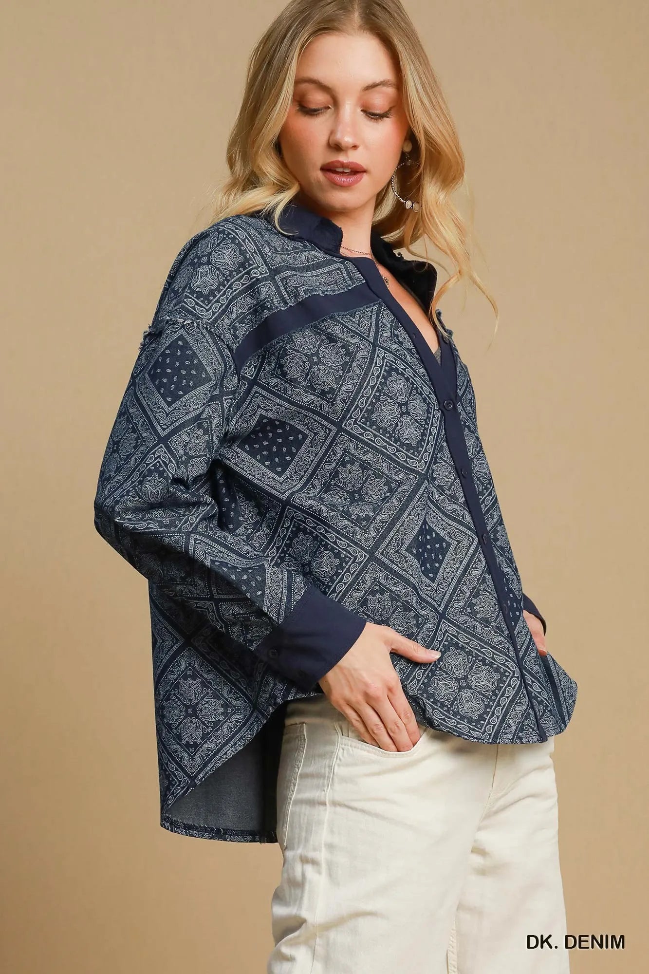 Umgee Paisley Print Denim Shirt Jacket - cas7m
