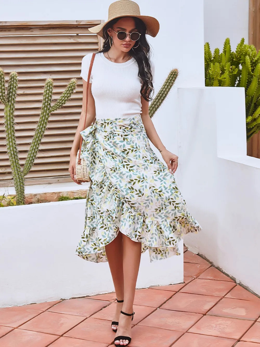 Printed Ruffled Midi Skirt - cas7m