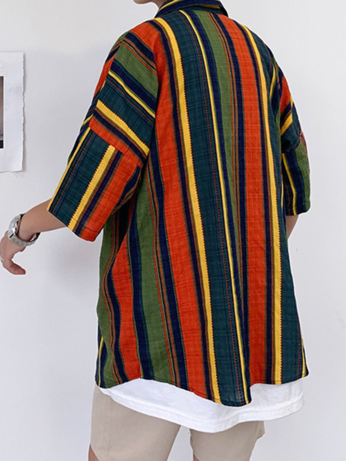 Men's Plus Size Striped Half Sleeve Shirt - cas7m