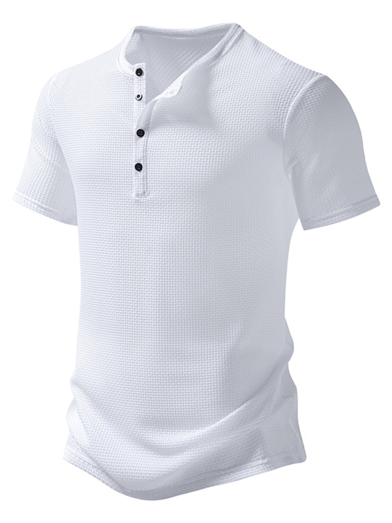 Men's Textured Henley Button Detail T-Shirt - cas7m