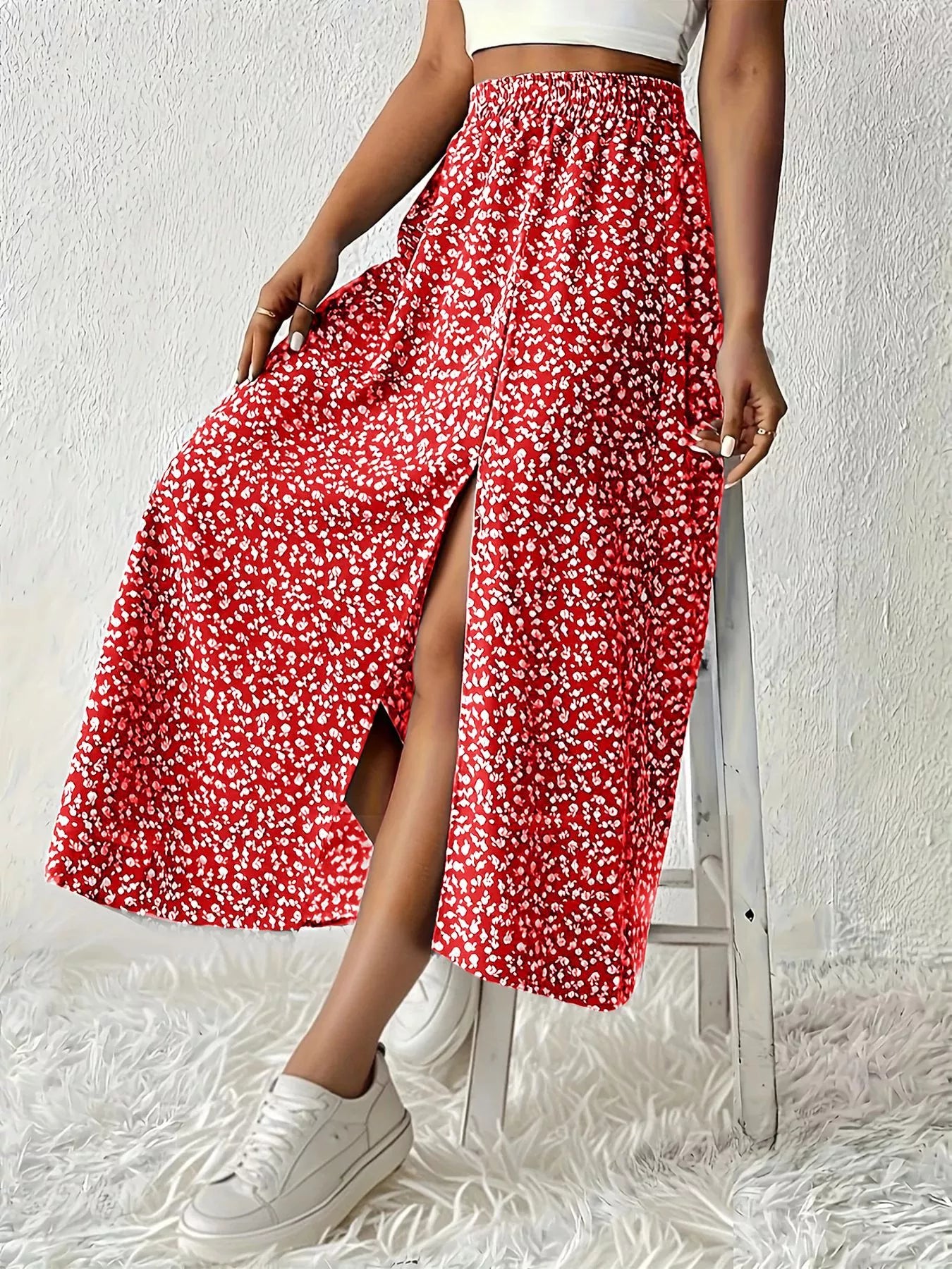 Slit Printed Skirt - cas7m