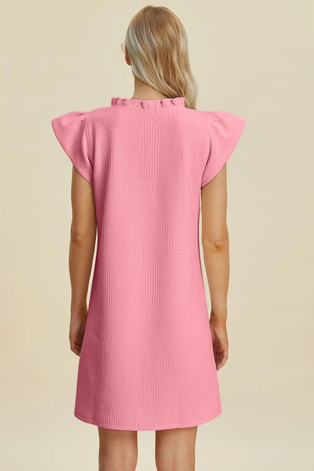 Double Take Full Size Ruffled V-Neck Cap Sleeve Dress - cas7m