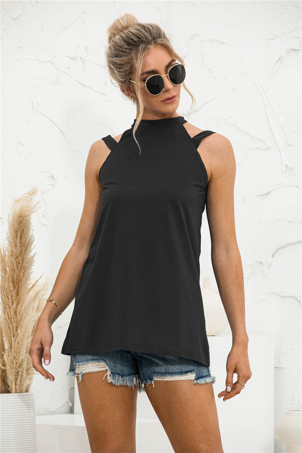 Cutout Mock Neck Tank - cas7m
