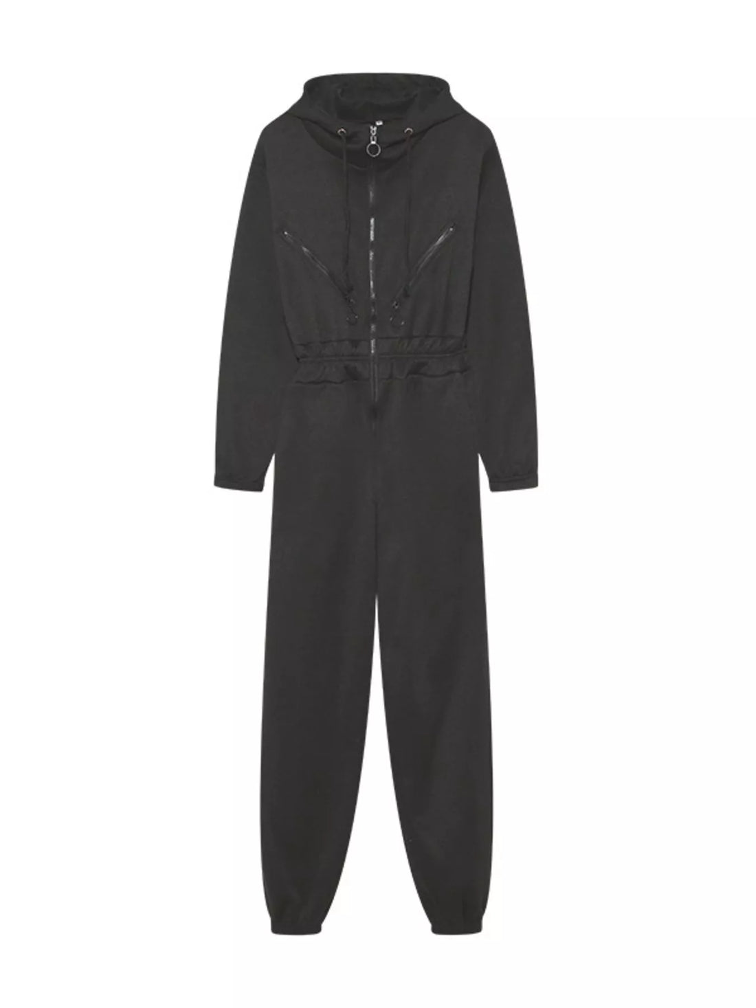 Hooded Zip-Up Long Sleeve Jumpsuit - cas7m
