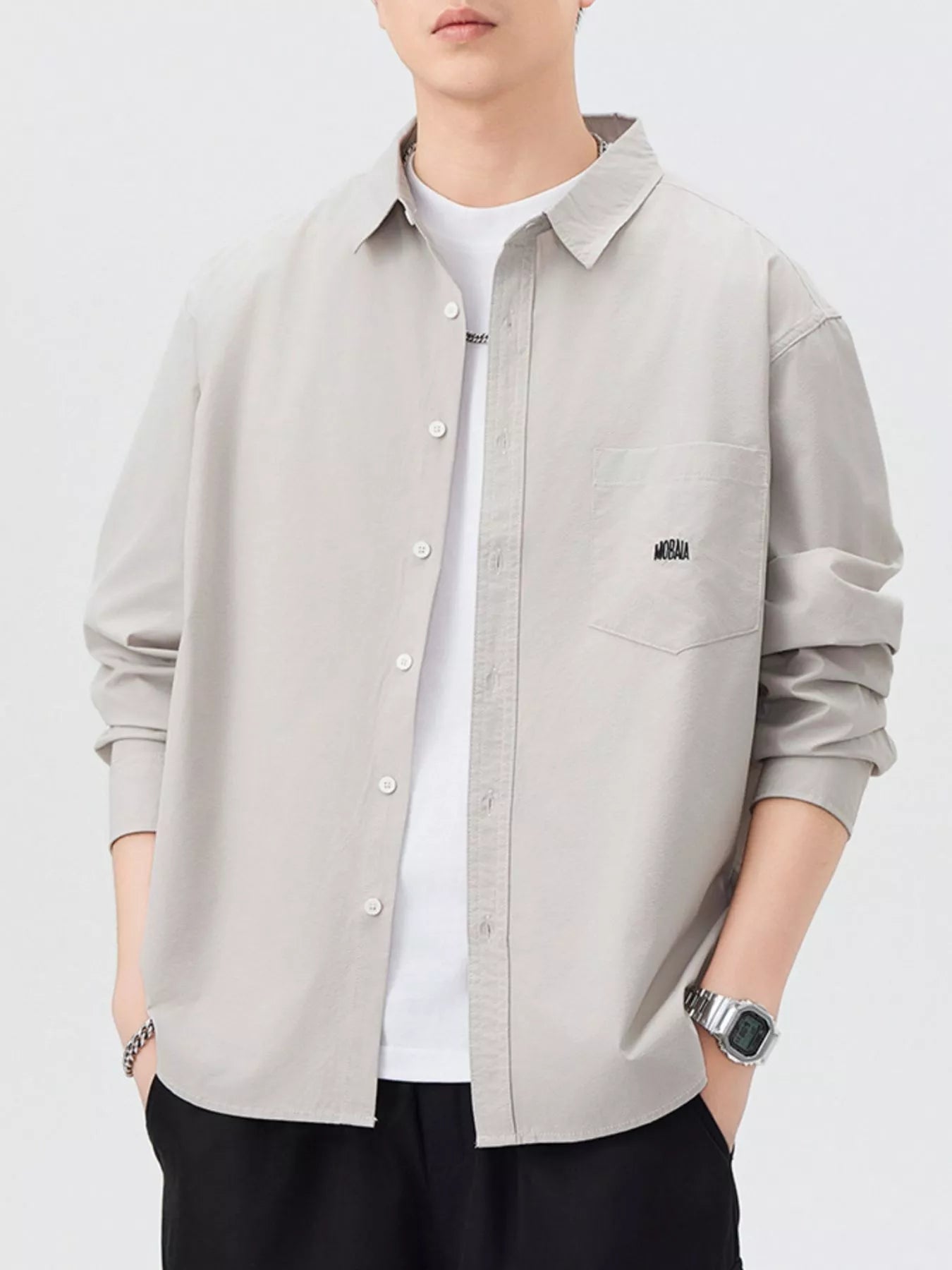 Men's Plus Size Button Up Long Sleeve Shirt - cas7m