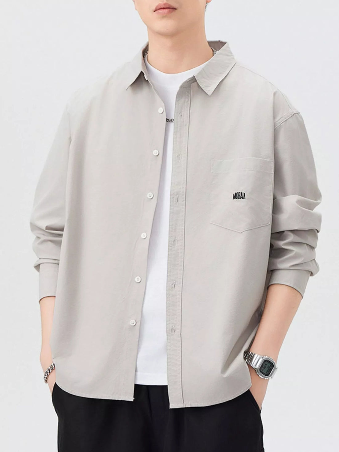 Men's Plus Size Button Up Long Sleeve Shirt - cas7m