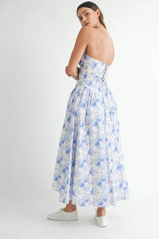 MABLE Sweetheart Neckline Floral Printed Midi Dress - cas7m