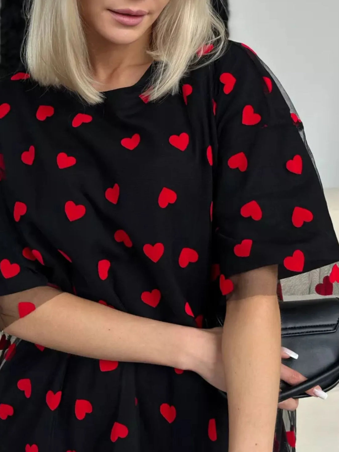Heart Print Oversized T-Shirt - cas7m
