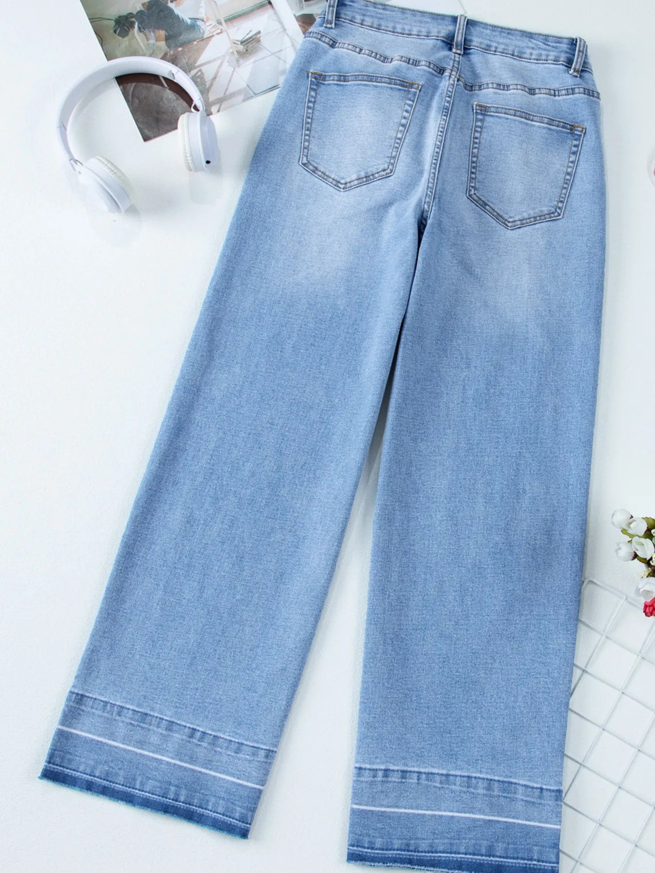 High Waist Wide Leg Washed Jeans - cas7m