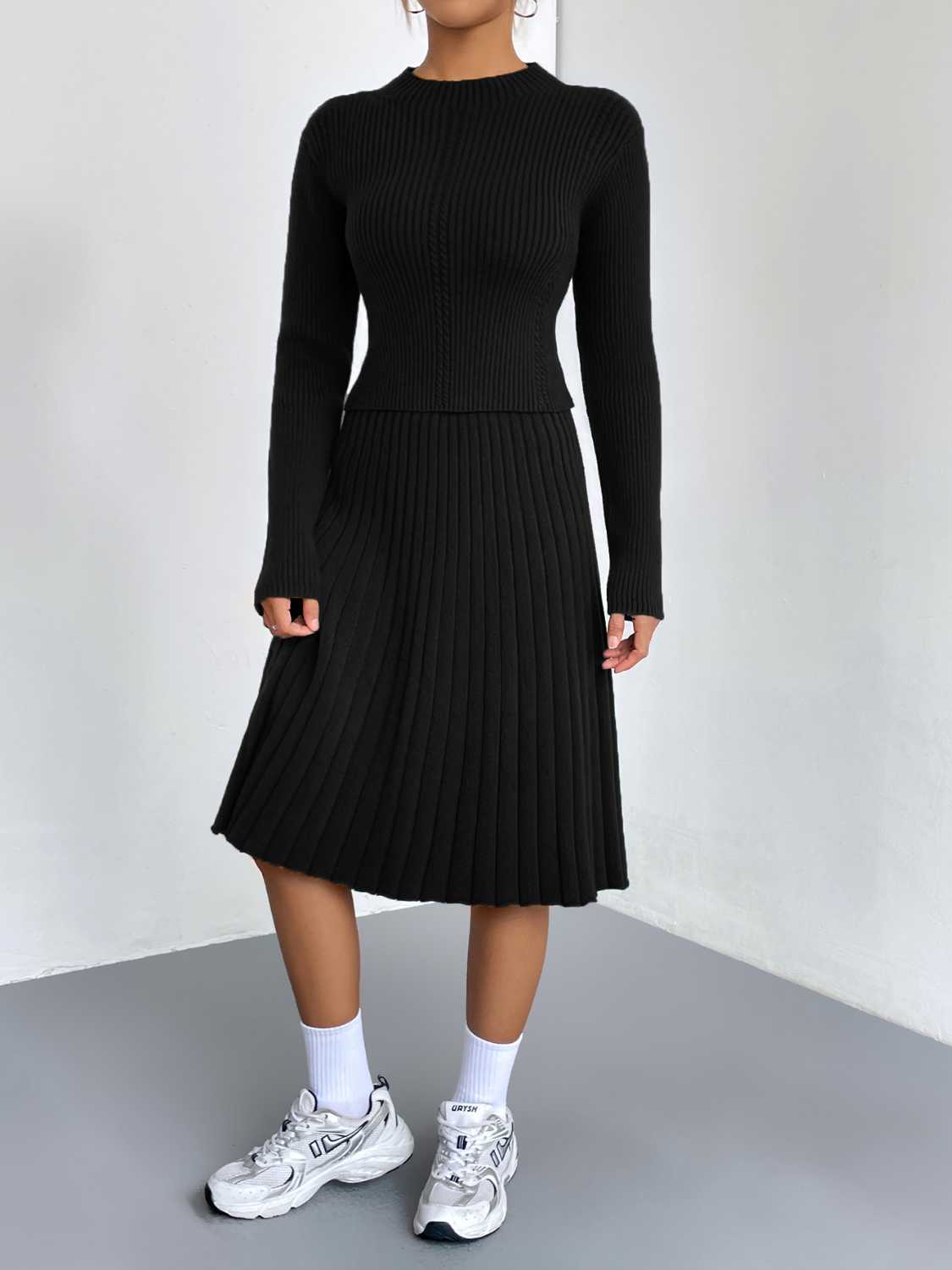 Rib-Knit Sweater and Skirt Set - cas7m