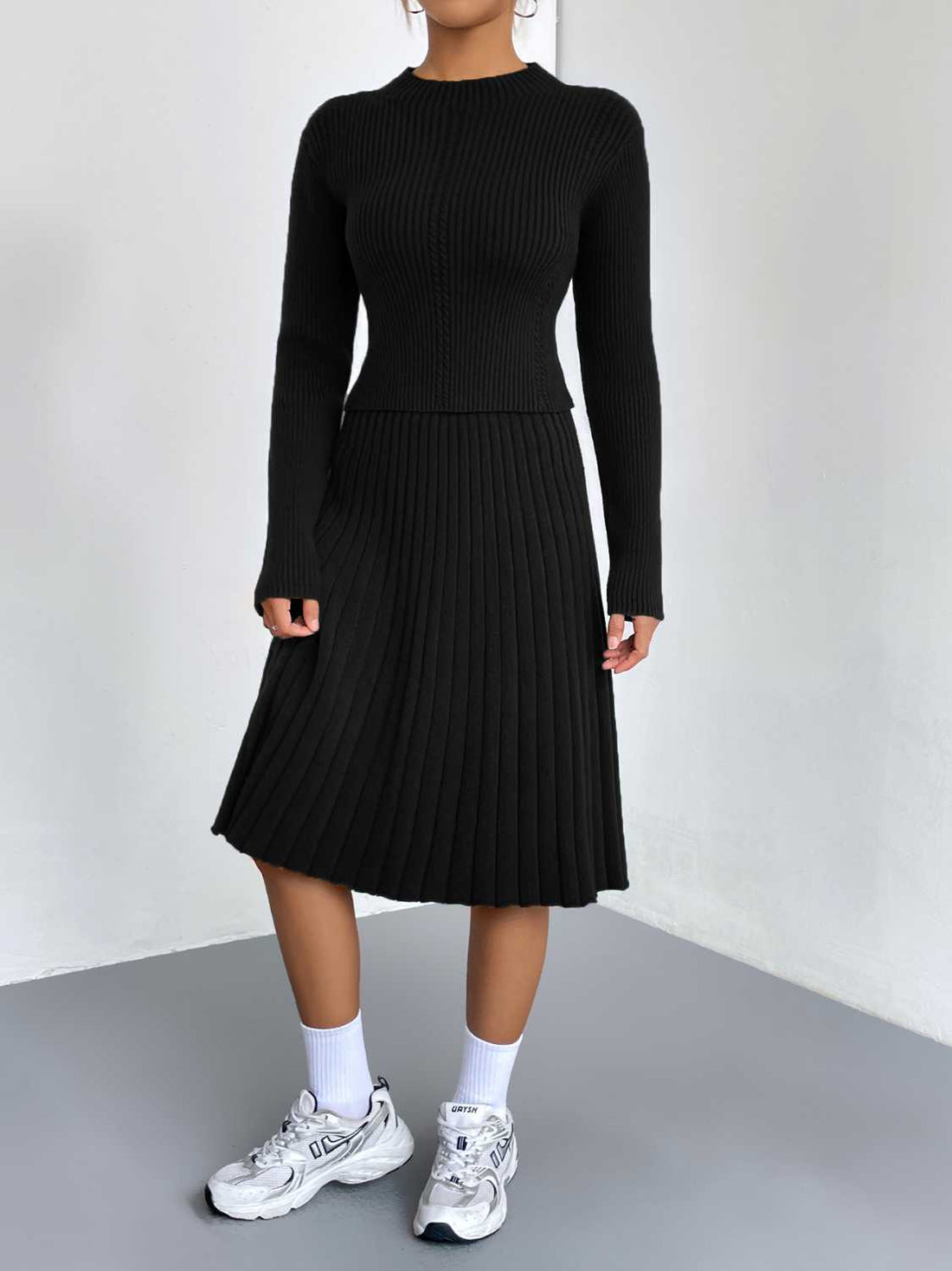 Rib-Knit Sweater and Skirt Set - cas7m