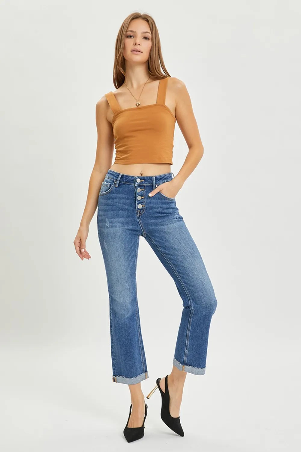 RISEN Full Size Button Fly Cropped Bootcut Jeans - cas7m