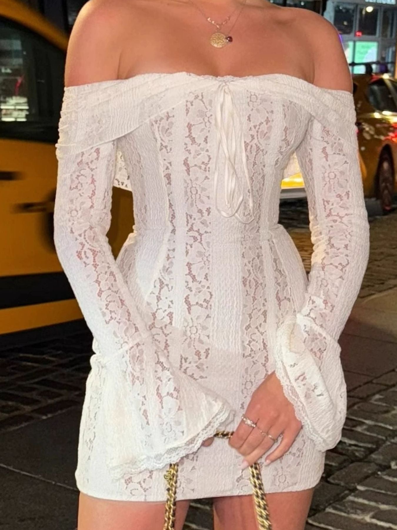 Off-Shoulder Lace Mini Dress - cas7m