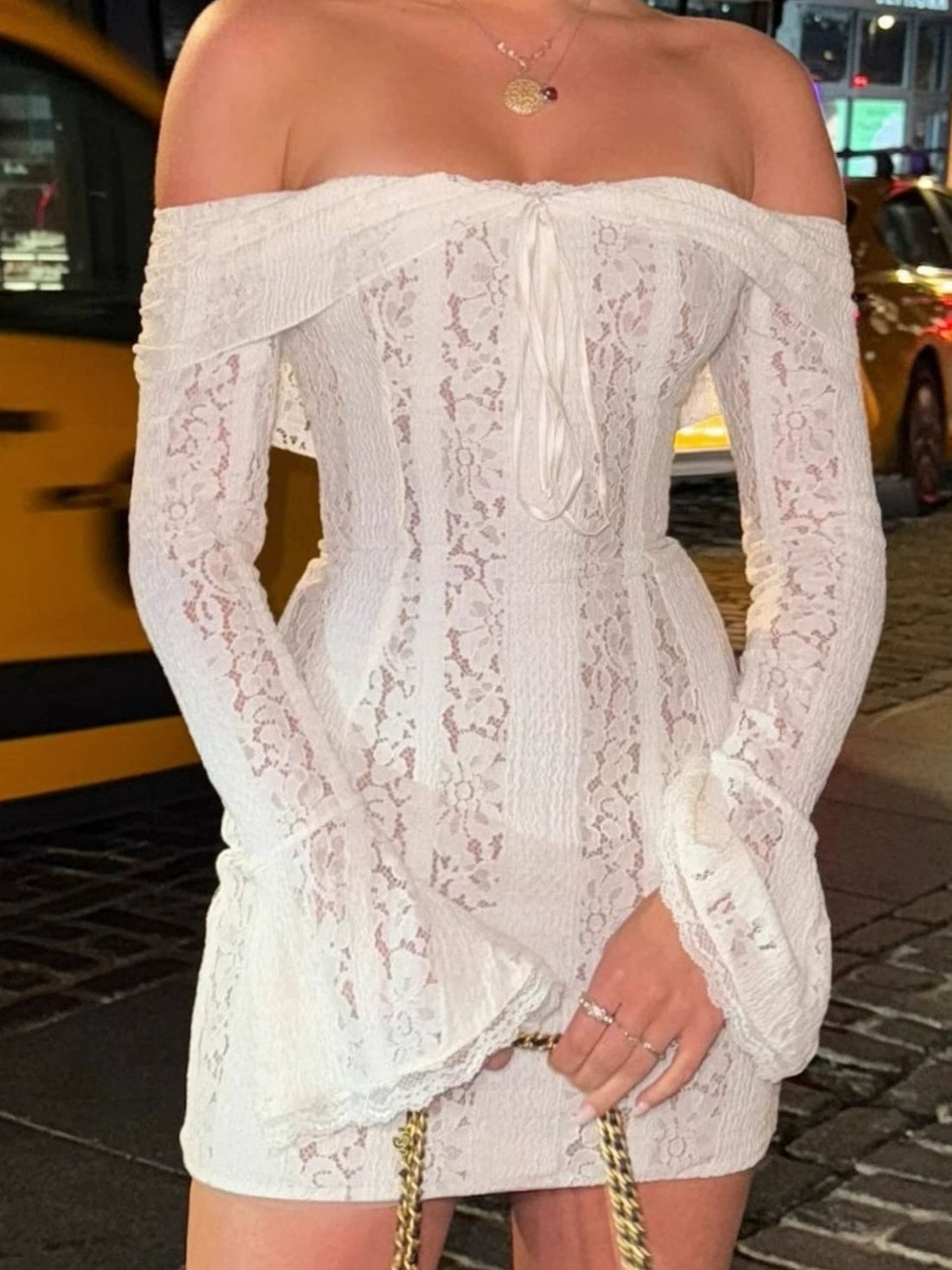 Off-Shoulder Lace Mini Dress - cas7m