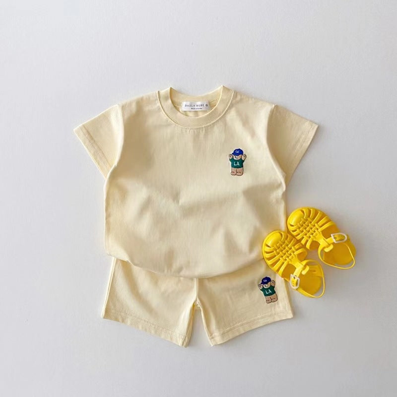 Children's Cotton Casual Bear Short Sleeve Suit - cas7m