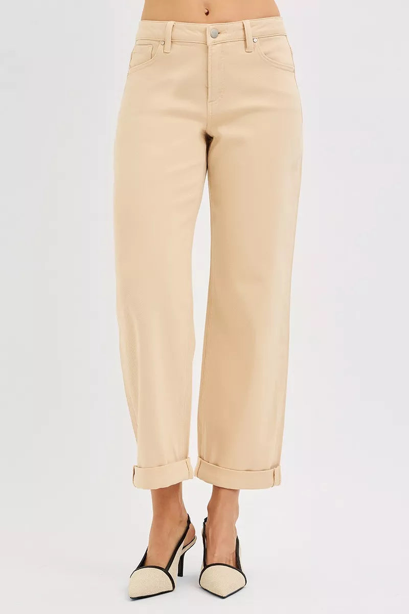 RISEN Tummy Control Mid Rise Ankle Barrel Relaxed Baggy - cas7m