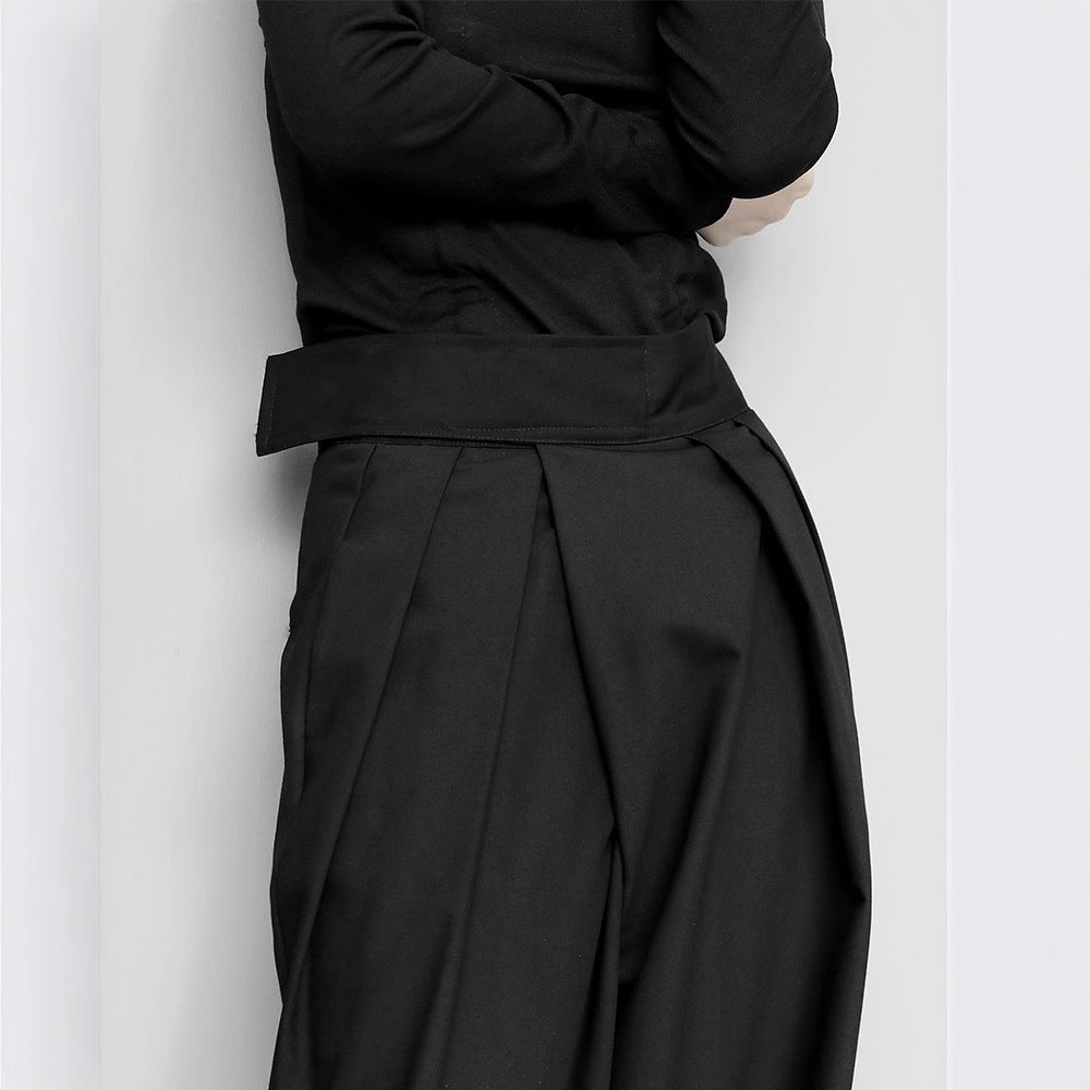 Black Suit Draping Casual Wide-leg Pants - cas7m