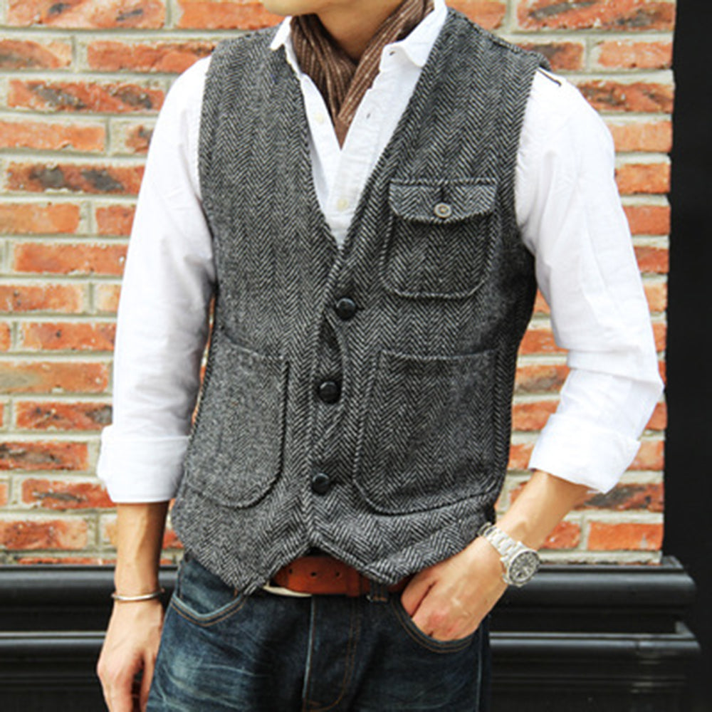 Herringbone Men's Suit Vest Vest - cas7m