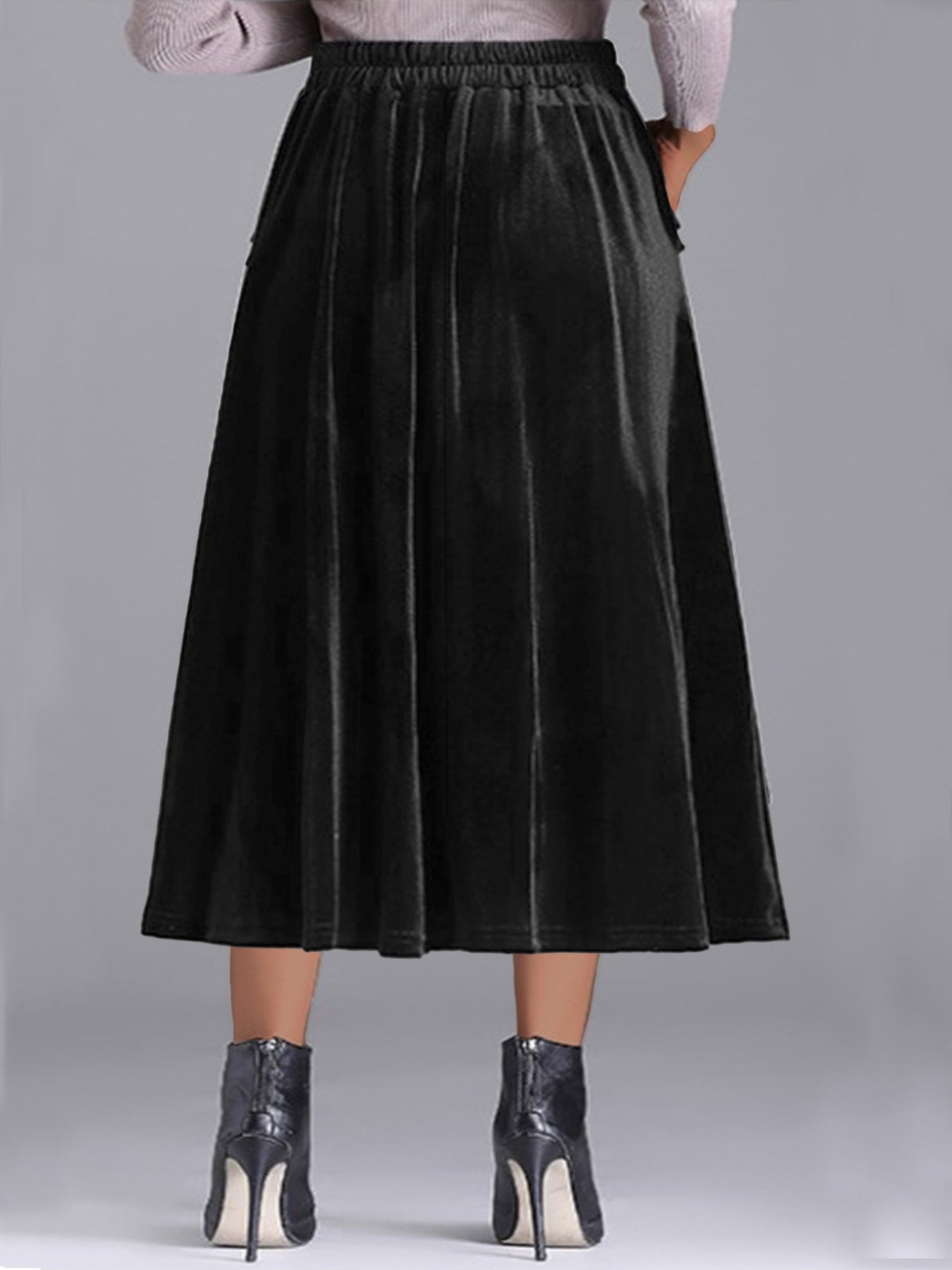 Plus Size Elegant Velvet A-Line Midi Skirt - cas7m