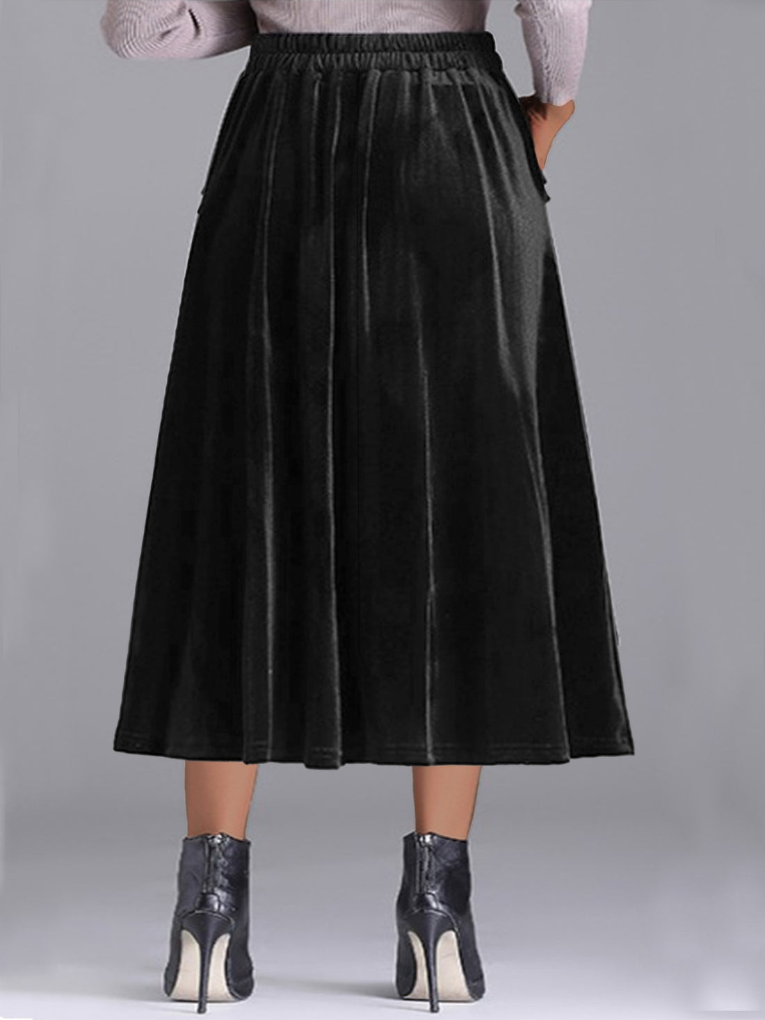 Plus Size Elegant Velvet A-Line Midi Skirt - cas7m