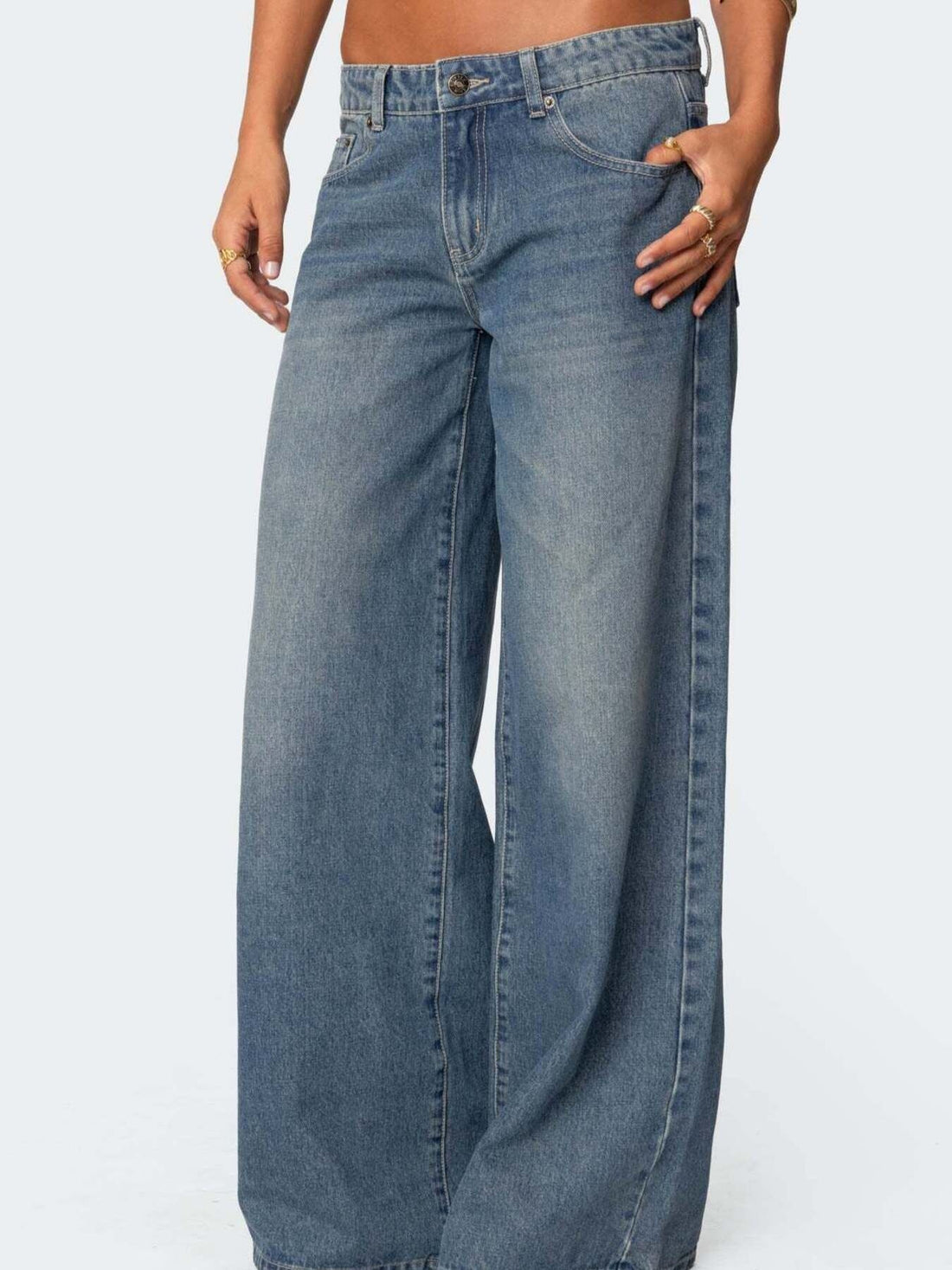 Vintage Wash Wide Leg Jeans - cas7m