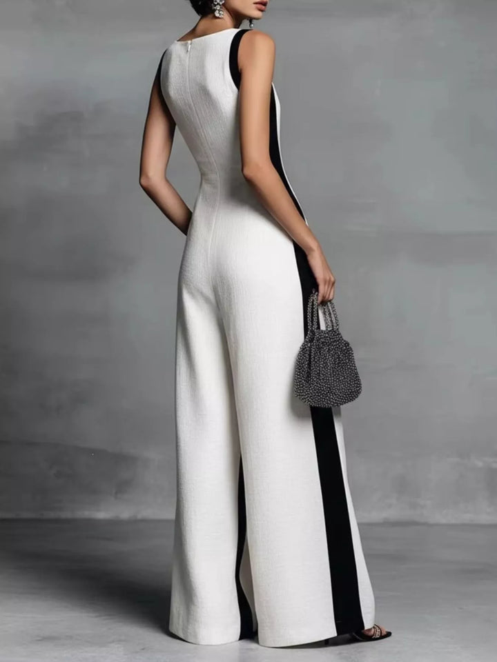 Contrast Trim V-Neck Jumpsuit - cas7m