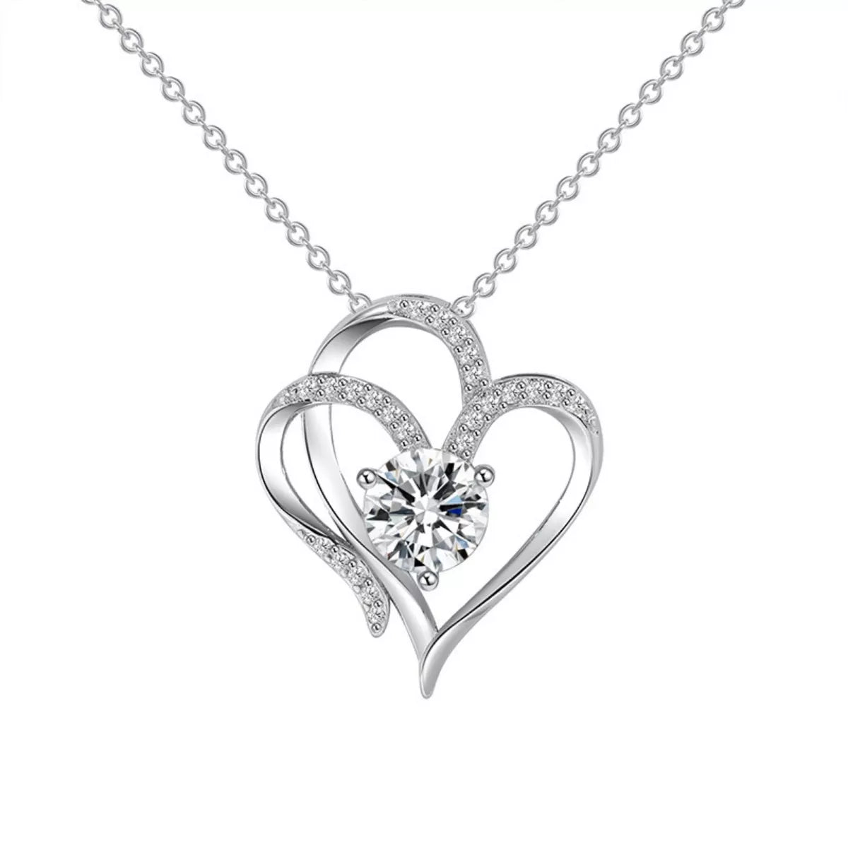 925 Sterling Silver Zircon Heart Necklace - cas7m