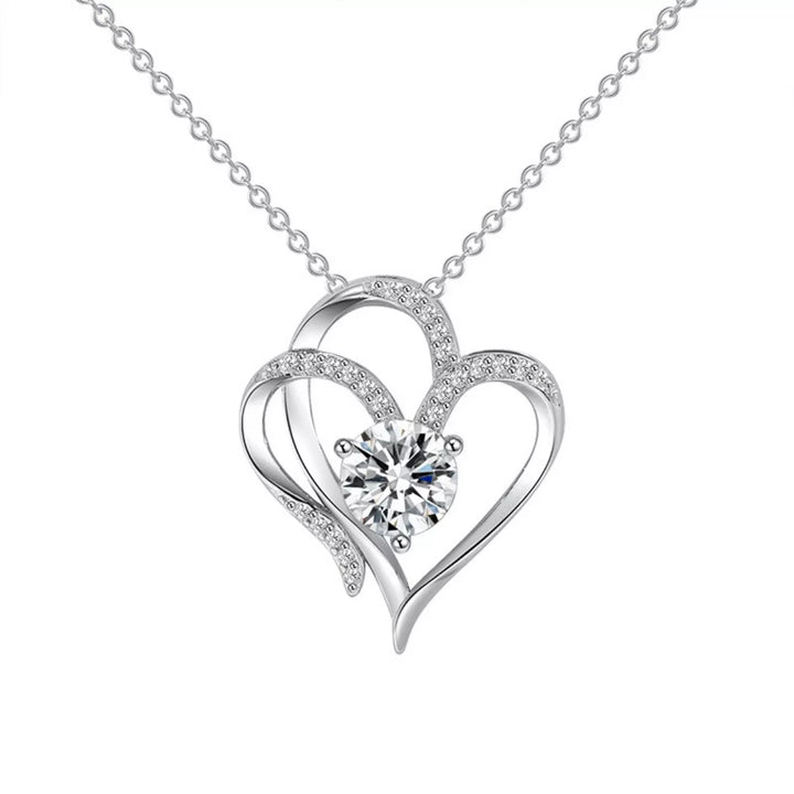 925 Sterling Silver Zircon Heart Necklace - cas7m