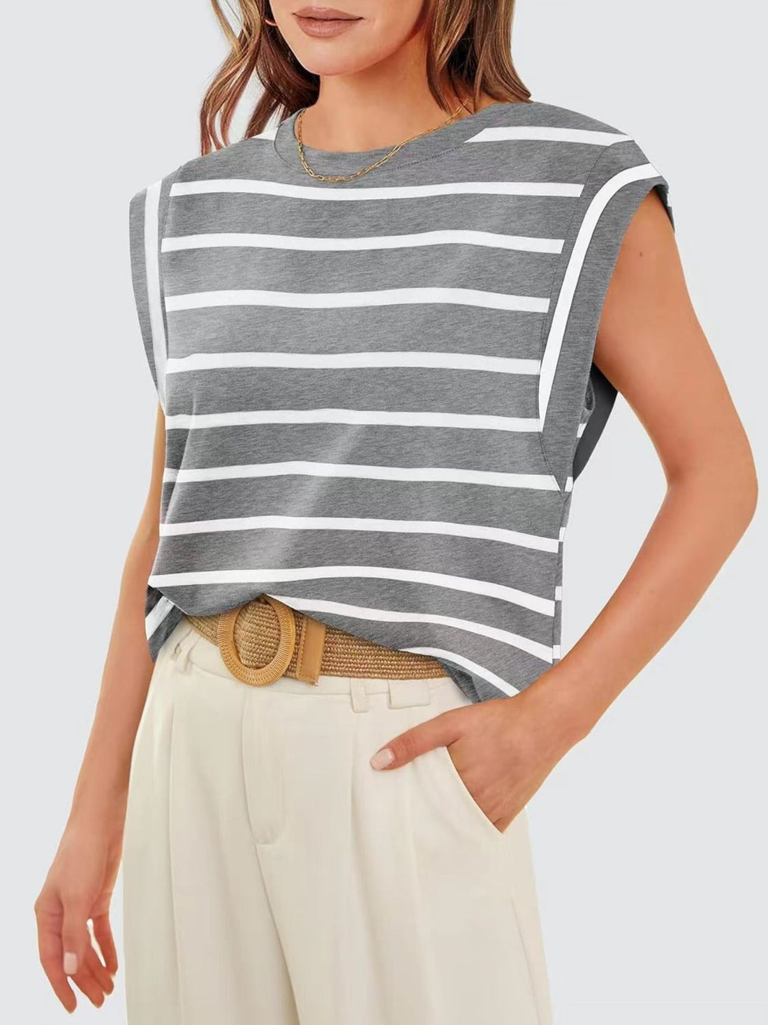 Striped Round Neck Tank - cas7m