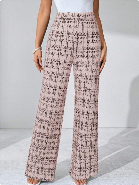 Woven Plaid High Waist Straight Women's Pants - cas7m