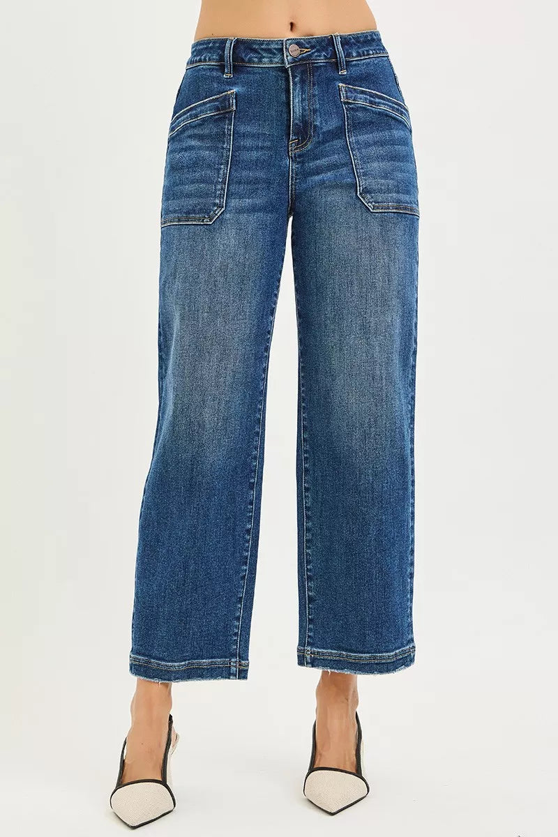 RISEN Slouchy Cropped Baggy Jeans with Front Patch Pocket - cas7m