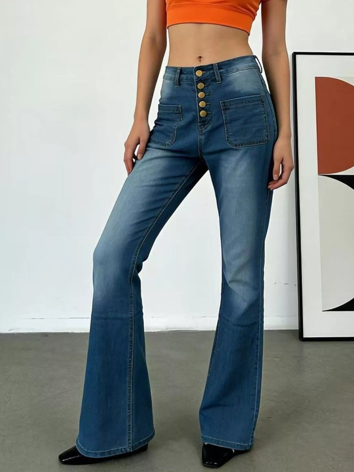 Full Size High-Waisted Button-Fly Flare Jeans Plus Size - cas7m