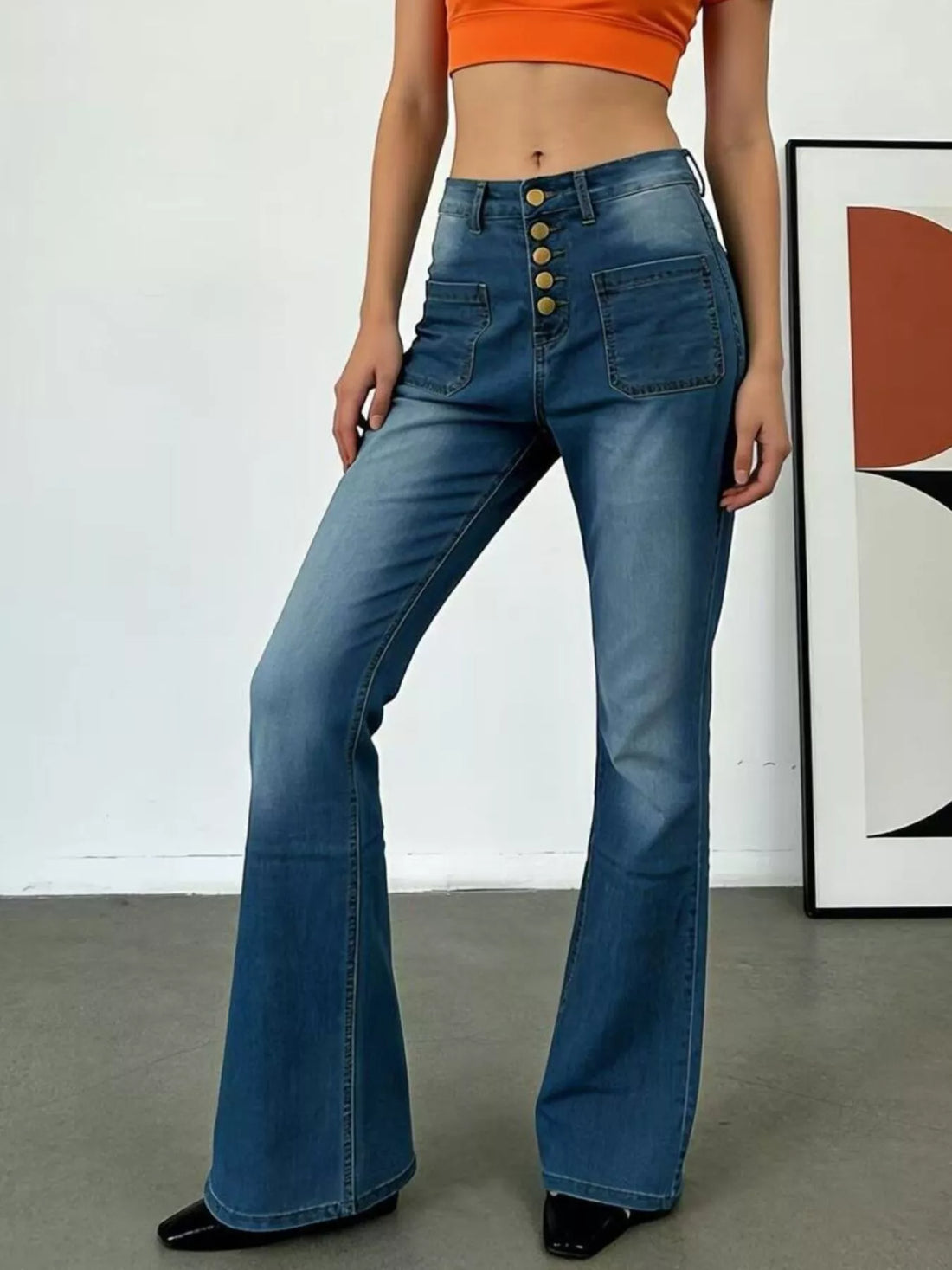 Full Size High-Waisted Button-Fly Flare Jeans Plus Size - cas7m
