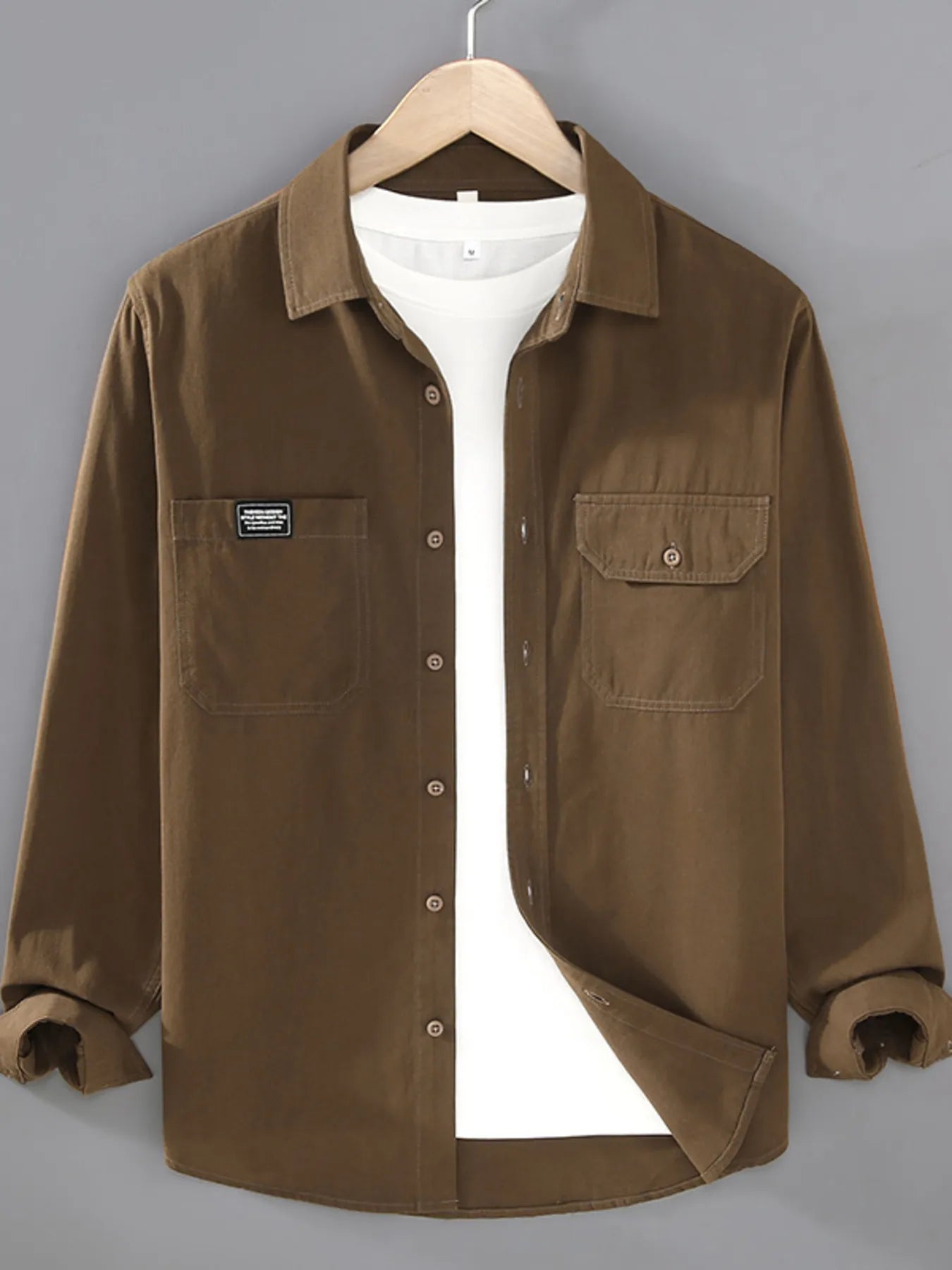 Men's Plus Size Button Up Long Sleeve Shirt - cas7m