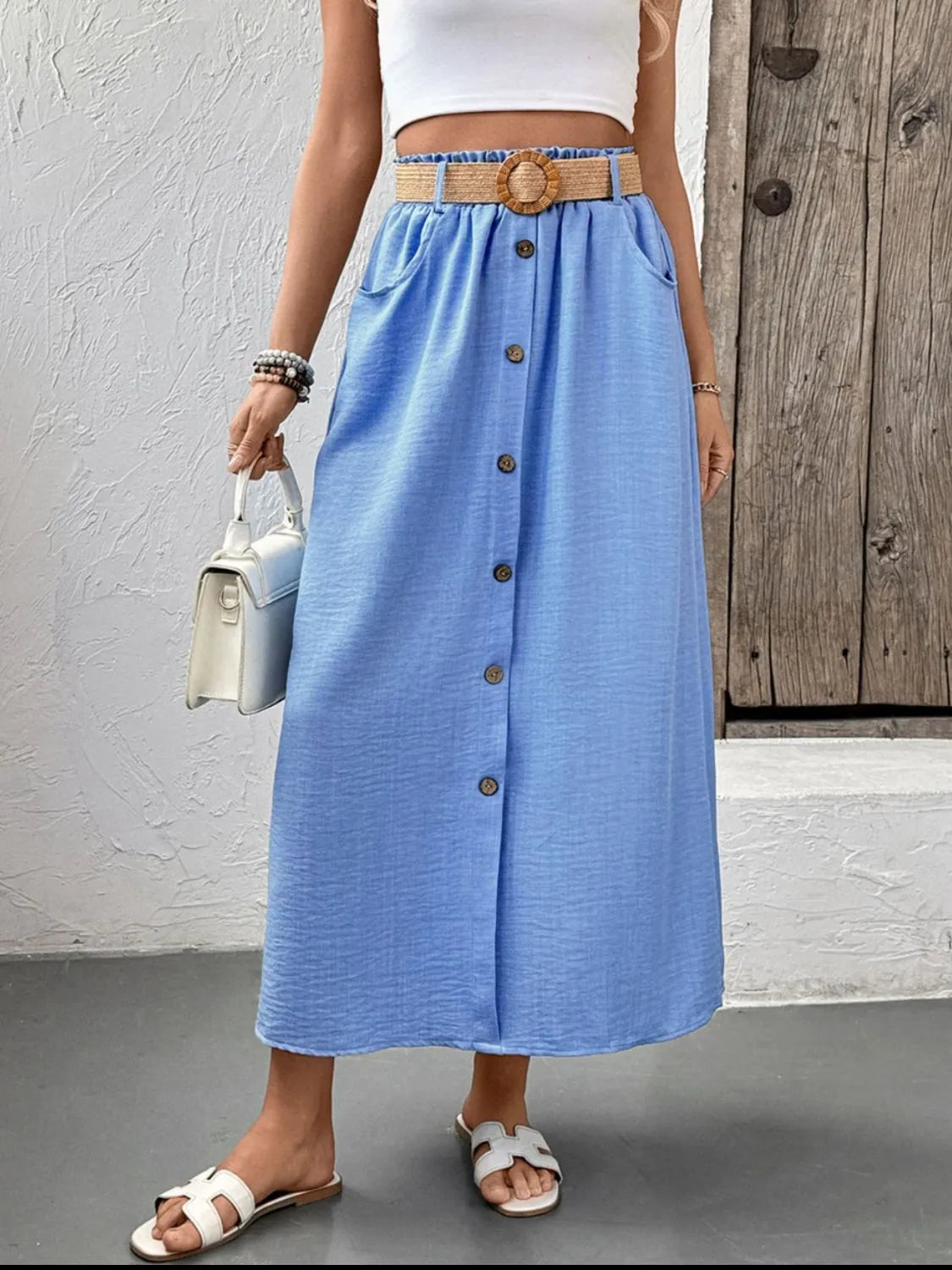 Decor Button Front Midi Skirt - cas7m