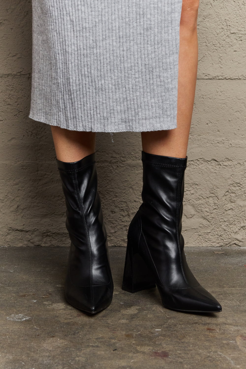 Weeboo Stacy Block Heel Sock Boots - cas7m