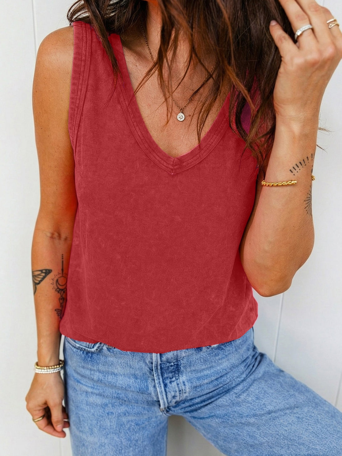 Wash V-Neck Tank Top - cas7m