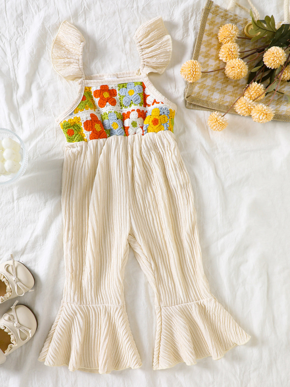 Children's Crochet Ruffle Trim Jumpsuit - cas7m