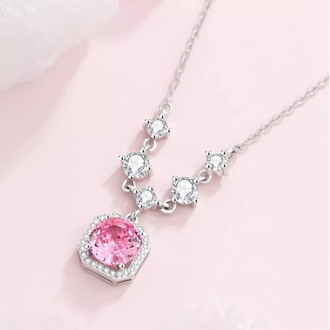 925 Sterling Silver Zircon Pendant Necklace - cas7m