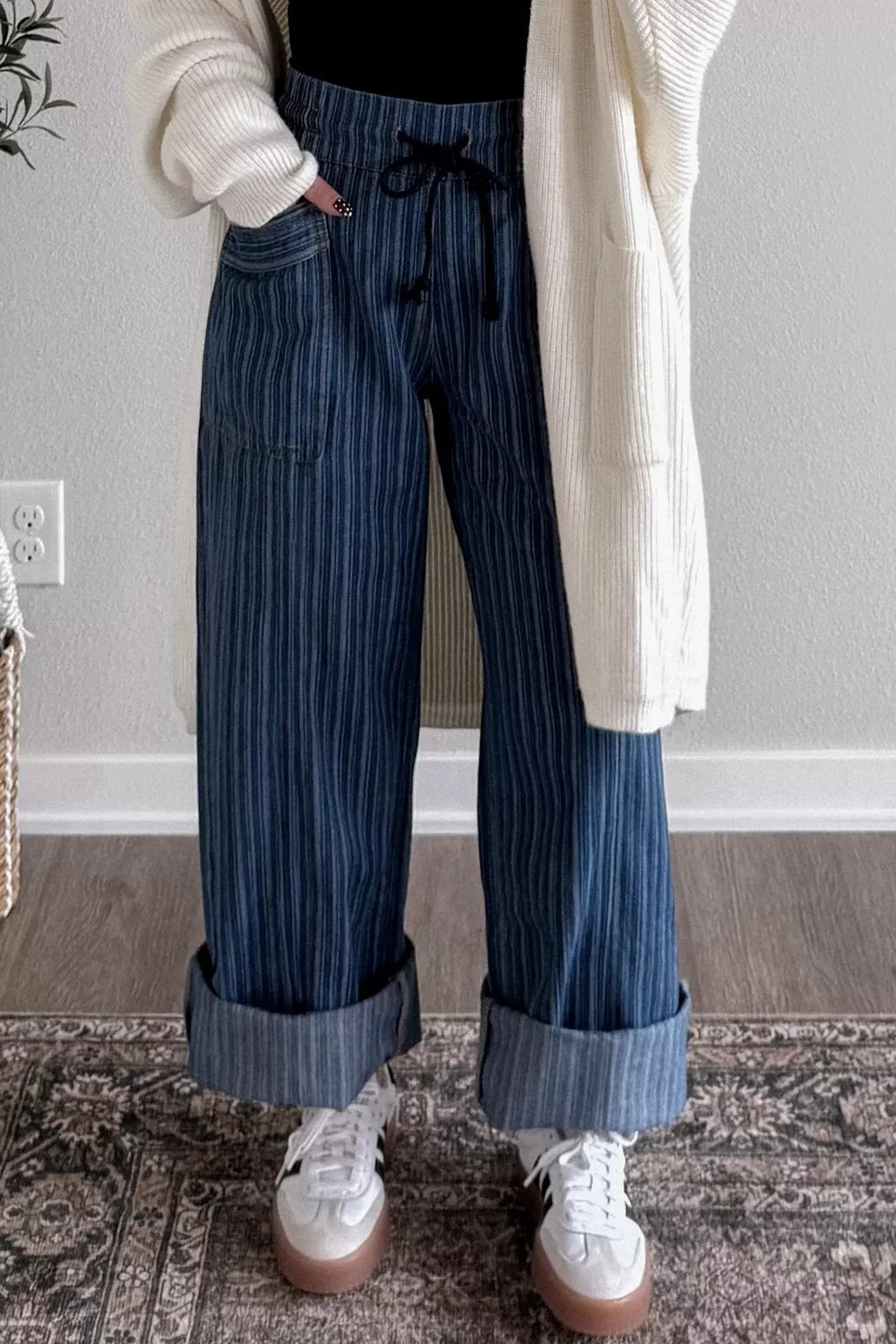 Striped Wide-Leg Jeans - cas7m